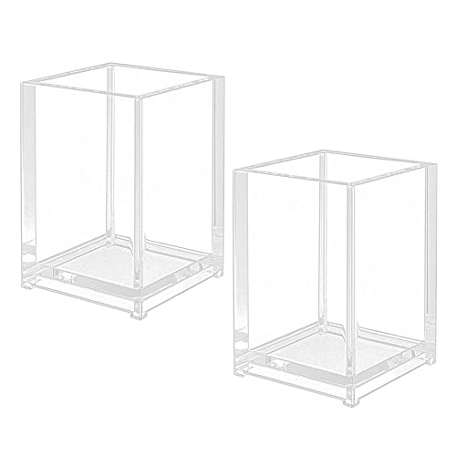 Gativs Pot à Crayon en Acrylique Transparent 2 Pièces Porte Stylo Porte-Crayon Acrylique Porte-Stylo Carré Transparent Pot à Crayons Transparent Organisateur de Stylo Carré pour Bureau Rangement Stylo