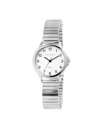 Just Watch Damen-Uhr Edelstahl Zugarmbanduhr gut lesbar silberfarbig Länge 19,5cm ⌀29mm 14mm breit Geschenke für Frauen