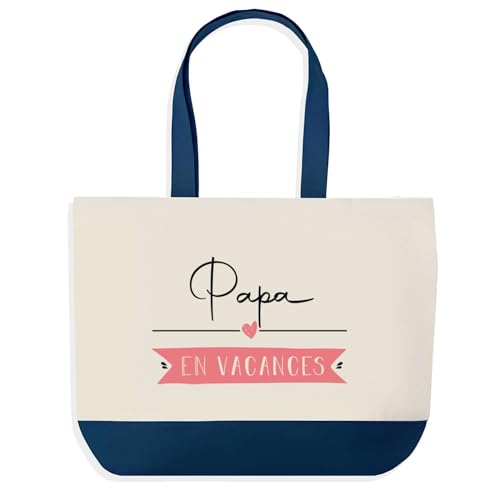 Sac de shopping bleu Papa en Vacances cadeau collègue Noël anniversaire