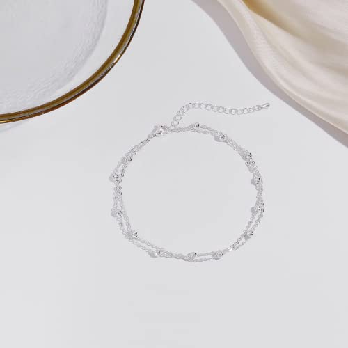 Kyerlyn Silver Layered Bead Anklets Dainty Bead Chain Ankle Bracelet Cute Beaded Boho Beach Foot Chain Anklet Summer Foot Jewelry For Women #TOP3