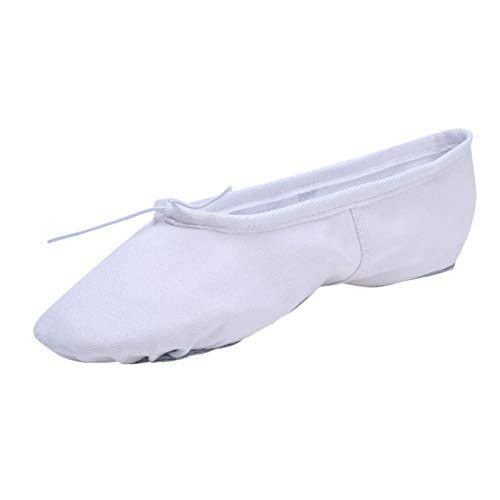 Girls Ballet Elastic Band Dance Shoes Canvas Gymnastics Flats Split Sole Shoes Kids Sneakers High (White, 6.5-7Years)