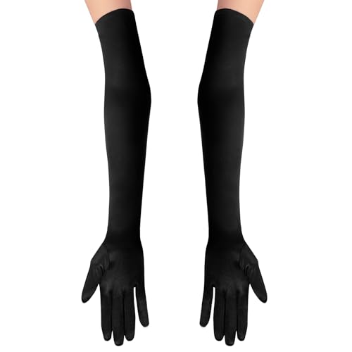 image for Garma Long Black Opera Gloves Women Formal, 1920s Satin Wedding Bridal