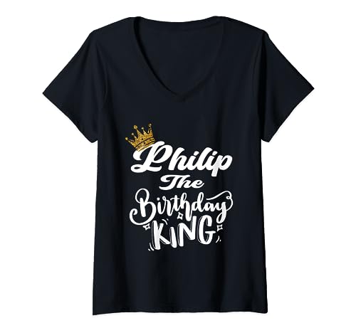Philip The Birthday King Happy Birthday Shirt Hommes Garçons Adolescents T-Shirt avec Col en V