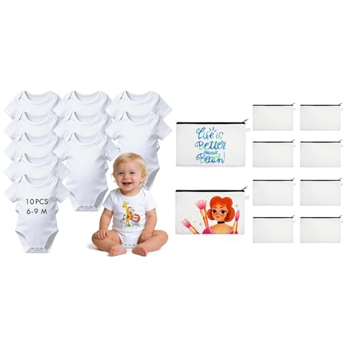 Joyclub Bundle of 10 PCS Sublimation Baby Bodysuits and 10 Pack Sublimation Makeup Bags