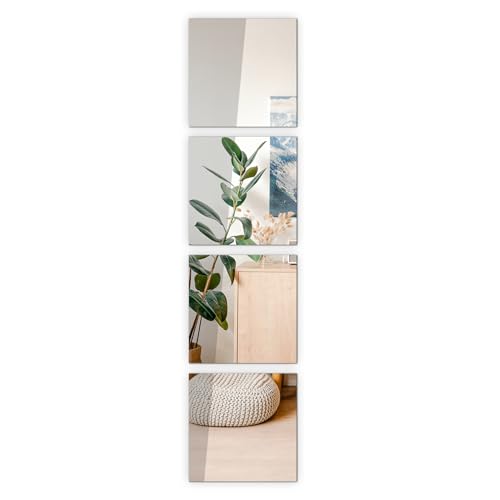Vasemouh Specchio da Parete in Vetro,Specchio Adesivo per Camera da Letto, Soggiorno, Bagno, Specchio 20x20cm, Set da 4 Pezzi