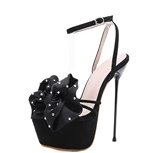 Chaussures pour femmes noires à talons hauts confortables semelles épaisses et boucles