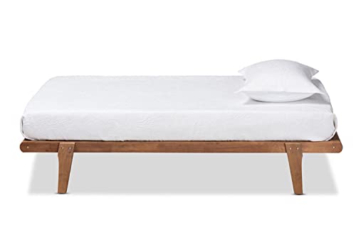 Baxton Studio Kaia Mid-Century Modern Walnut Brown Finished Wood Twin Size Platform Bed Frame #TOP3