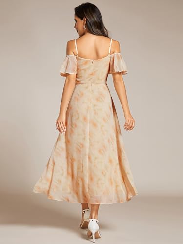 Image of Ever-Pretty Women's Summer Cold Shoulder Hi-Lo Asymmetrical Hem Flowy Chiffon Short Wedding Guest Dress 02103
