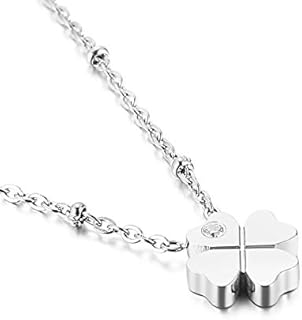Qings Four-Leaf Clover Necklace for Women Girls, Stainless Steel Lucky Clover Charms Necklaces