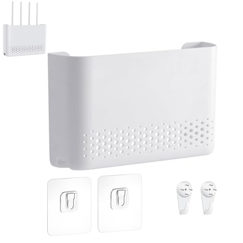 Cache Routeur, Armoire pour Routeur, 30 x 22 x 6,5 CM Organiseur de Câble TV, Boîte de Rangement Murale, Étagère WiFi Décoration Murale, pour Salon,...