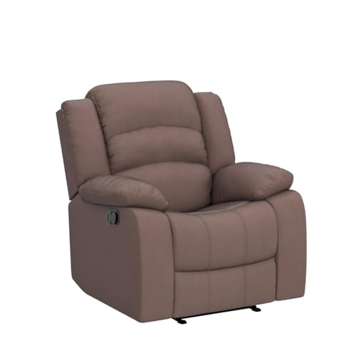 Image of ANJ Fabric Recliner Chair with Overstuffed Arm and Back, Comfy Chocolate Manual Reclining Chairs for Adults, Living Room Single Sofa Recliners