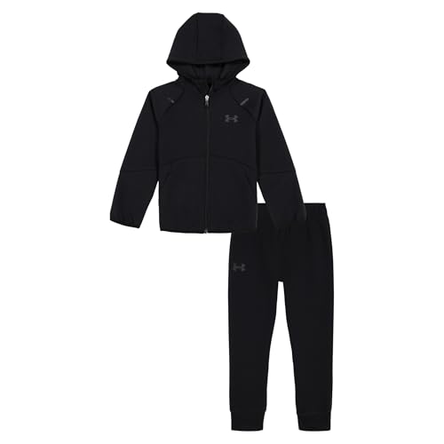 Under Armour Boys' 2-Piece Hoodie Set, Full Zip Sweatshirt and Fleece Pants, Black Unstoppable, 4 by Under Armour - Used condition - US$22.19