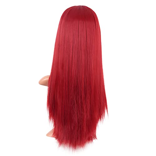 MapofBeauty 24 Inch/60 cm Women Long Straight with Flat Bangs Synthetic Hair Heat Resistant Fiber Hair for Party Cosplay Wig (Red) - Image 5