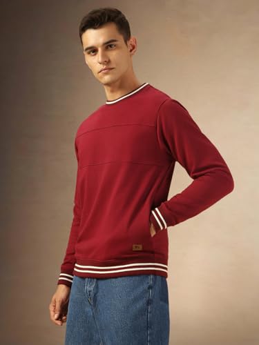 Image of Dennis Lingo Men Solid Polycotton Regular Fit Full Sleeves Pullover Sweatshirts
