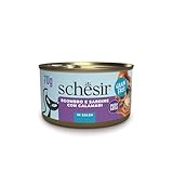 Schesir, Makrelen- und Sardinen-Trancetti mit Tintenfisch, ergänzendes Nassfutter für Katzen, Originalrezept, 100% natürliche Inhaltsstoffe, 12 Dosen à 70 g