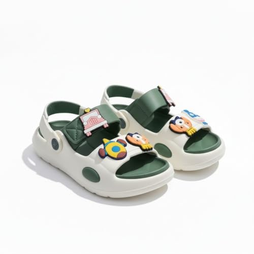 Image of Kids Cartoon Character Sandals,CLOGS White and Green, Chunky Sole, Open Toe, Fun Charm Embellishments