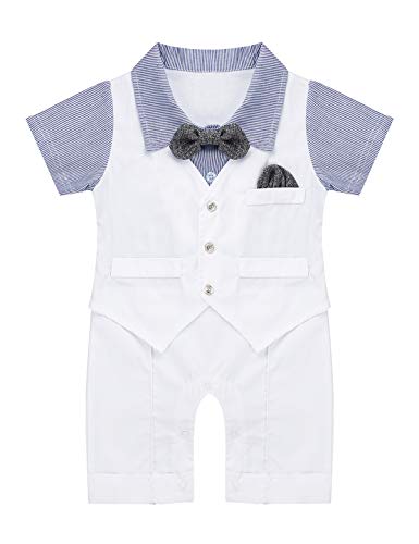 Freebily Completino Neonato Elegante Tutine Neonato Cotone Manica Corta Pagliaccetto Estivo Bimbo Smoking Bambino Completo Abito da Battesimo 0-18 Mesi Bianco&Blu 6-9 Mesi
