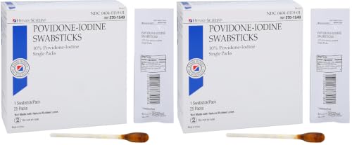 Image of Henry Schein 10% Povidone Iodine Swabstick 1's, Sterile Antiseptic, 25 Ct (Pack of 2)