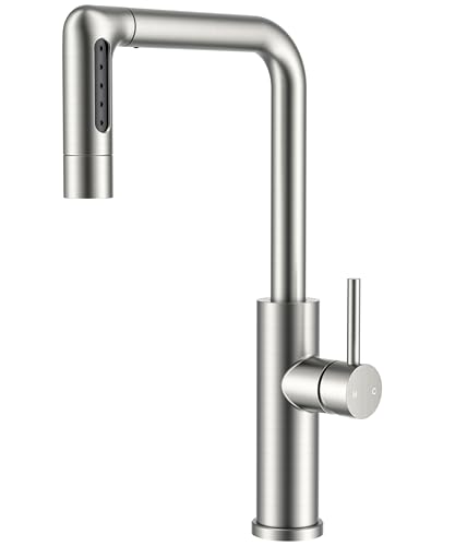 Comparison: 5 Best Kitchen Faucets 5 FORIOUS Waterfall Kitchen Faucet with Pull Down Sprayer, 5 Spout Modes Brushed Nickel Stainless Steel Single Handle 360° Swivel Kitchen Sink Faucet with Deck Plate for 1 or 3 Hole for Bar Farmhouse