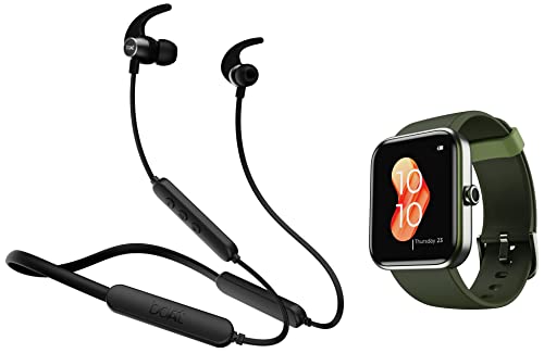 Image of boAt Xtend Smart Watch with Alexa Built-in, 1.69 inch HD Display, Multiple Watch Faces, Stress Monitor & Rockerz 255 Pro+ in-Ear Bluetooth Neckband with Upto 40 Hours Playback, ASAP Charge