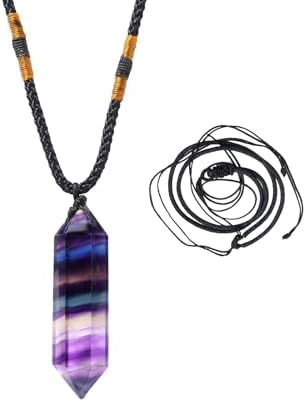Runyangshi Healing Crystal Pendants, Double Pointed Natural Crystal Quartz Necklace 6 Faceted Chakra Crystal Wand Stoneโฆ