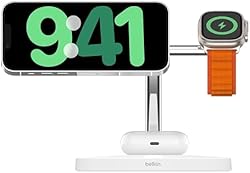 Belkin 3 in 1 MagSafe充電器 最大15W高速充電 ワイヤレス充電器 MagSafe公式認証 iPhone 15 / 14 / 13 / 12 Apple Watch 8/7/Ultra 高速充電対応 