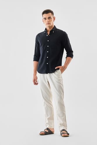 Image of SNITCH Men Trousers | Slim Fit Mid Rise Solid Design | Rayon Blend with Medium Stretch & Smooth Texture | Button & Zip Closure for Casual & Office Wear