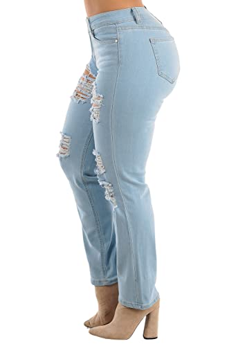 Moda Xpress Womens Juniors Mid Rise 1 Button Ripped Light Blue Bootcut Jeans 10123Y #TOP2