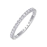 Musihy Moissanite Engagement Rings for Women, Platinum Thin Eternity Ring with Moissanite, Size T 1/2
