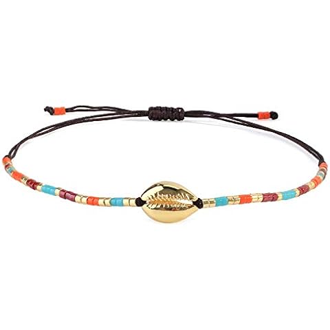 C·QUAN CHI Womens Bracelets Shell Gold Cowry Beads Bracelets Miyuki Beaded Stack Friendship Adjustable Bracelet Cover