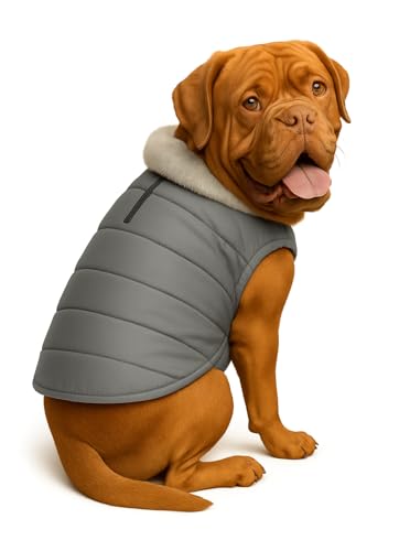 Image of The Pets Company Dog Winter Coat Jacket, Clothes, Windproof, Waterproof, Light Weight, Washable, Ultra Warm Thick Fleece Lined Dog Vest for Cold Weather Protection, (Grey, XX-Large - 30 Inch)