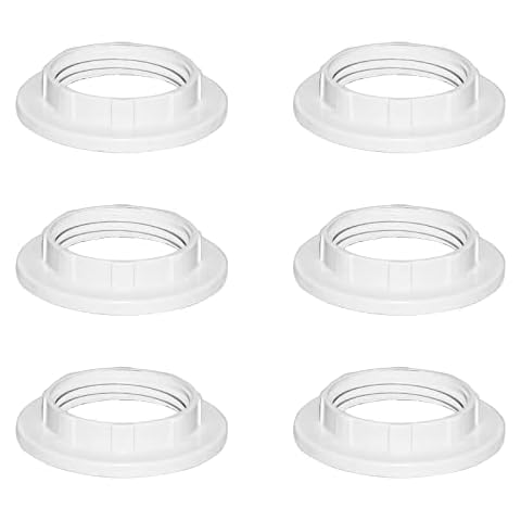 Lampshade Reducer Ring E14 Screw Collar Ring 28MM, Lampshade Fittings E14 for Table Lamp, Ceiling Lights, Plastic Screw Bulbs Lamp Holder Twist Lock Socket Replacement Ring-White, Pack of 6 Cover