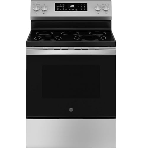 GE GRF600AVSS 30 in. 5 Burner Element Smart Free-Standing Electric Range in Stainless w/EasyWash Oven Tray & No-Preheat Air Fry
