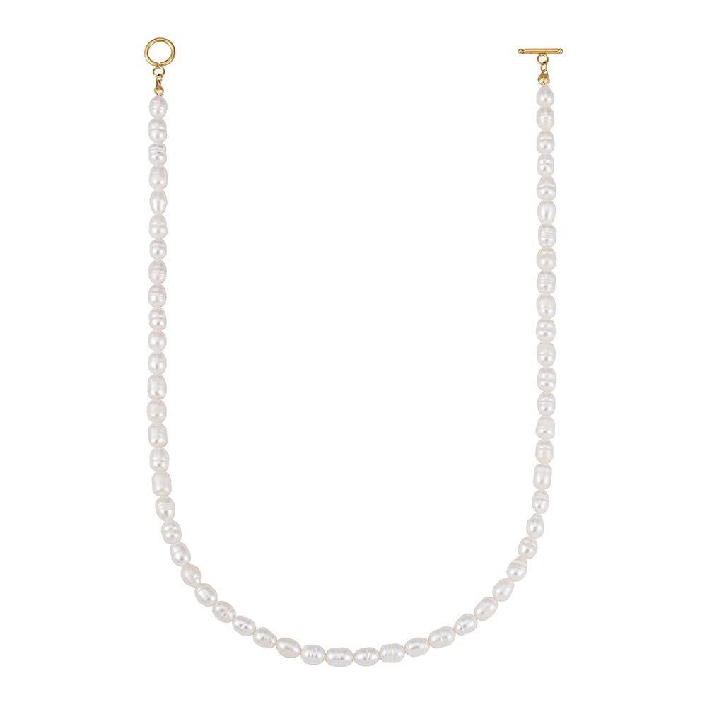 GD GOOD.designs Collar de perlas para mujer con perlas de agua dulce, resistente al agua, cadena de perlas con chapado en oro de 18 quilates (45 cm), sin colgante
