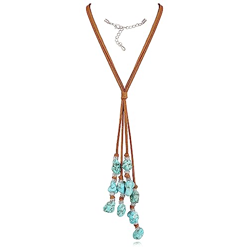 2 Strands Genuine Suede Cord Turquoise Choker Necklace Magnetic Clasp Jewelry for Women, Zinc, Turquoise