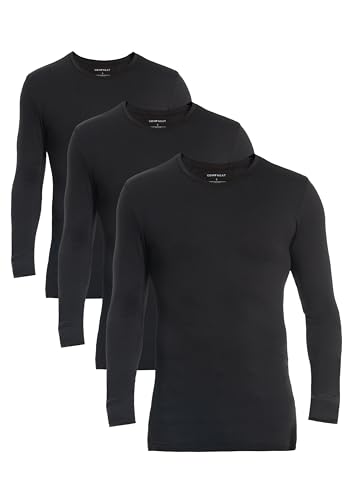 Comfneat Mens 3-Pack Thermal Undershirts Long Sleeve Base Layer (Black 3-Pack L)