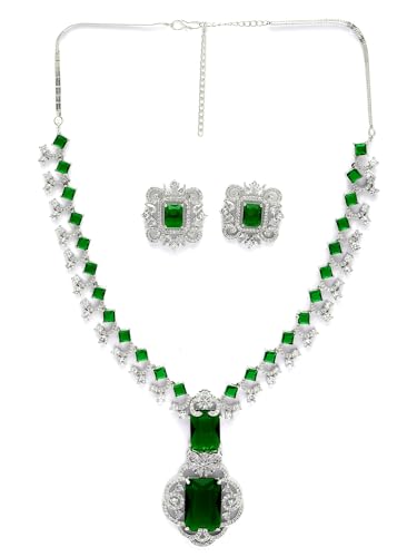 Image of Karatcart Elegant Silver Plated Blue American Diamond Necklace Set for Women