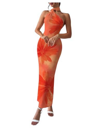 Image of Floerns Women's Halter Neck Sleeveless Backless Bodycon Dress Cocktail Party Maxi Dresses