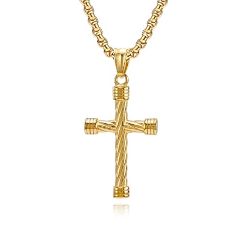 KnSam Collar de oro para hombre de acero inoxidable, hip hop, cruz para hombre, collar de acero inoxidable para hombre