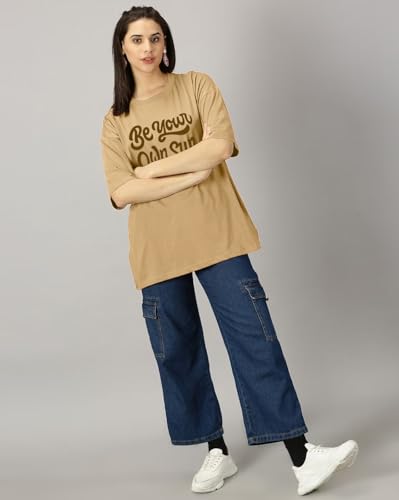 Image of Women's Printed Round Neck Oversized Longline Drop Shoulder Boho Style T-Shirt | Loose Fit Drop Shoulder | Soft Breathable Summer T-Shirt
