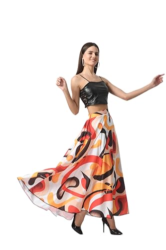 Image of VAGISHA Printed Casual Long Western Skirts for Women's & Girls |Stretchy Flared Maxi Skirt|Elastic Waist Skirts|Western Ethnic Skirts