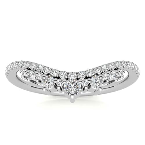 Tiara Moissanite Wedding Band for Women 925 Sterling Silver Gold Plated Chevron Stackable Ring for Her Round Shaped Curved Half Eternity Ring2