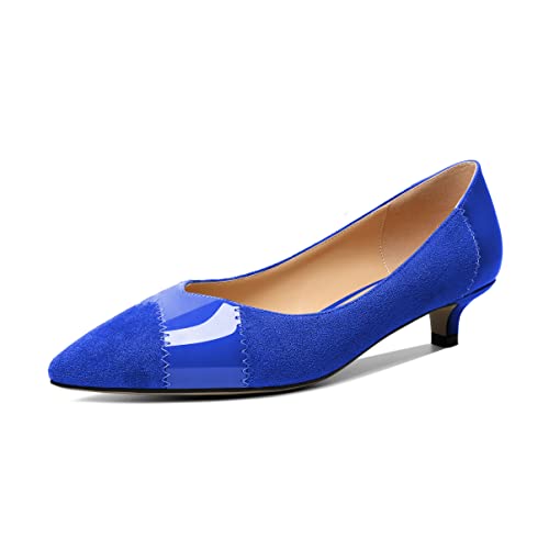 Joseywade Women Low Kitten Heel Pumps Pointed Toe Slip On 1.5 Inch Closed Toe Comfort Shoes