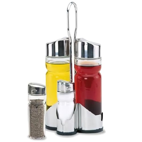 Supreminox Vinagrera Cristal 4 Piezas con Soporte INOX.18/10