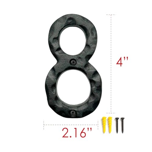 Image of NACH House Numbers for Outside, 4 inch Black Address Numbers for House - Number 8 - Rustic Numbers for Outside with Mounting Hardware