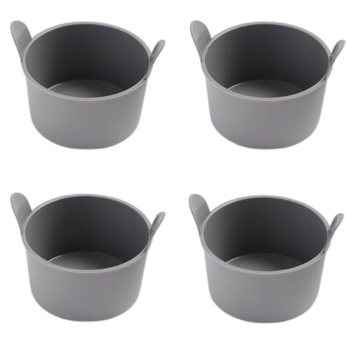 Fiauli 4 moldes de Silicona para freidora de Aire, sartén Redonda para freidora de Aire, Reutilizable Individual para microondas, moldes de Silicona antiadherentes para gofres, Magdalenas Gris