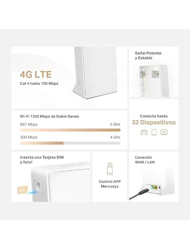 Miniatura 7 de Nuevo 2024 Mercusys Mb130-4g - Router 4g Sim, Lte Cat4, Wi-Fi Ac1200, Compatible Con Todos Los Operadores, Fdd Y Tdd, Plug Play, Configuración Y Gestión De App