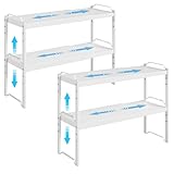 4 Pack Kitchen Cabinet Shelves Organizers, Kitchen Counter Storage Shelf Spice Rack, Expandable Length, Adjustable Height, Stackable, Sturdy 30LBS Bearing, Small Cupboard Tabletop Organizer Shelf Rack