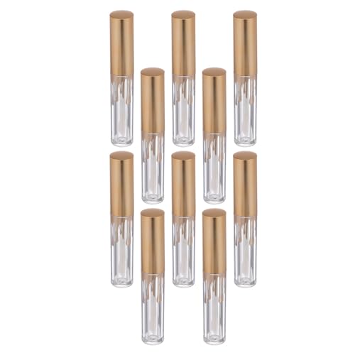 Healifty Paquete de 10 Tubos Vacíos de Brillo Labial de 25Ml Tapa Dorada Frascos Transparentes para Bálsamo Labial Envases Recargables Ideales para Viajes y Uso Diario