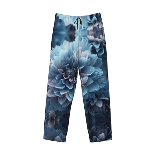 Turquoise Teal Floral Print Lounge Waistband Drawstring Mens Pajama Pants Fashion Custom Sleepwear4